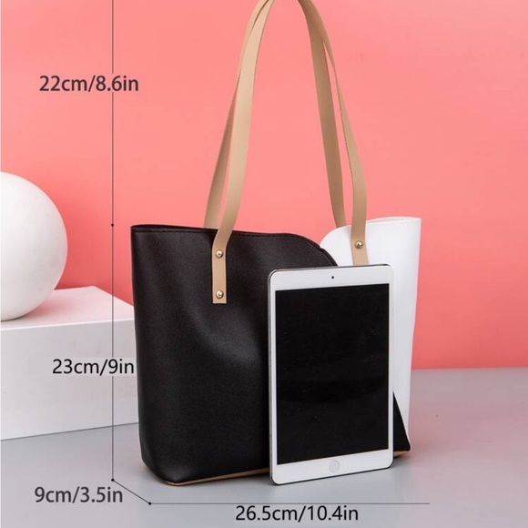 ⚠️Clearance White And Black Colorblock Shoulder Tote Bag - Picture 5 of 6